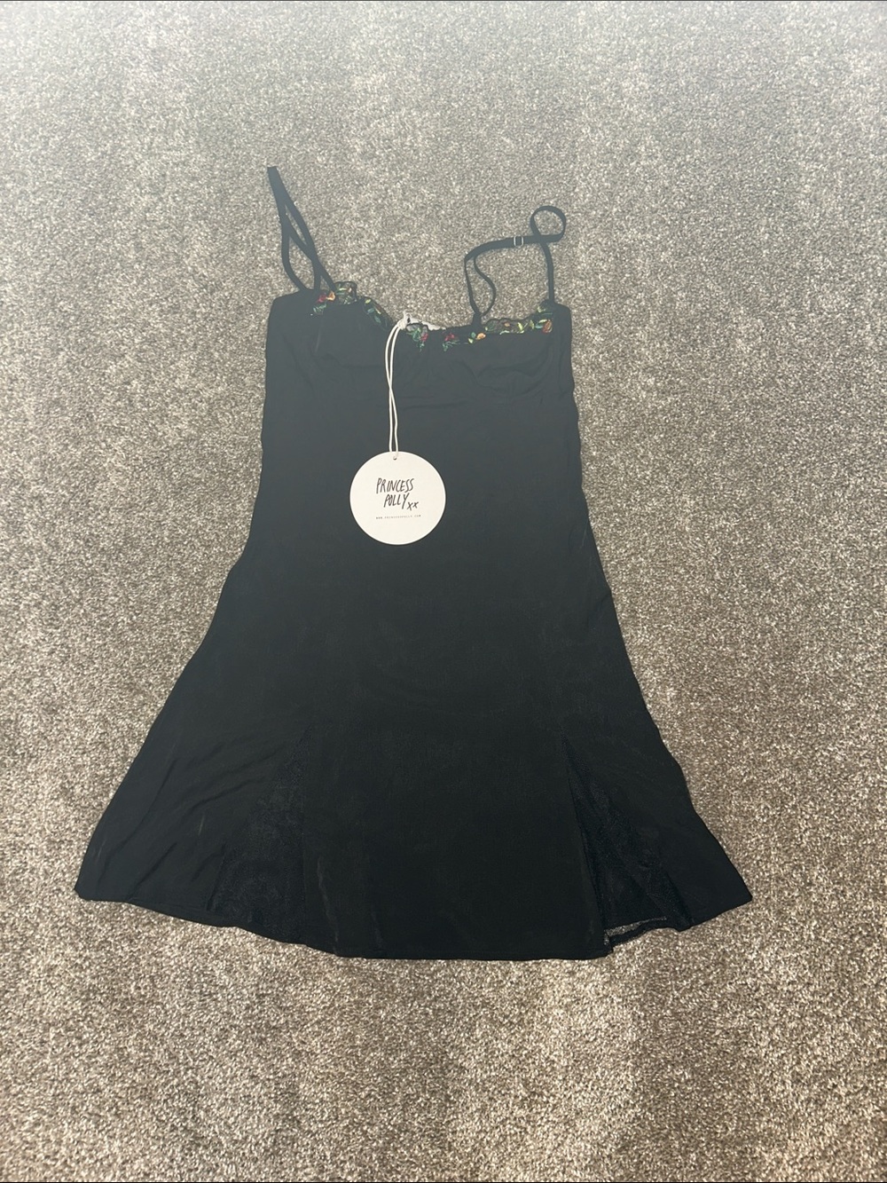 Princess Polly Black Slip Dress with Floral Embroidered Neckline